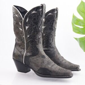 Ariat Womens Sidesaddle Western Boots Size 9 Black Crackle Leather Mid Snip Toe